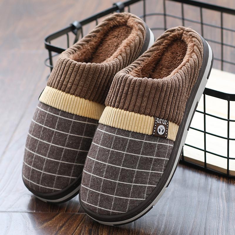 Extra large size cotton slippers men's winter home thick bottom indoor 47 non-slip warm 46 hair slippers men's home winter
