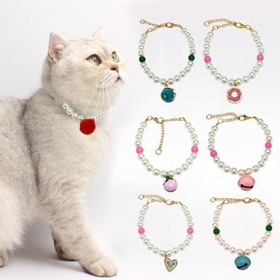Pet Necklace Adjustable Fake Pearl Decorative Bell Charm Cat Dog Necklace Collar