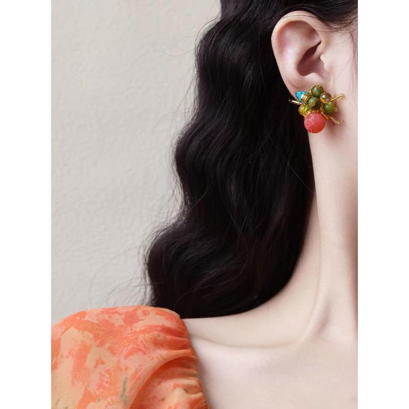 Persimmon Wishes: Mori Style Beaded Stud Earrings – Unique Sweet Fruit Design