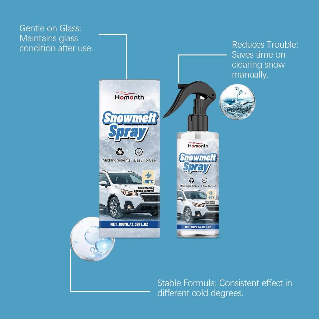HOMONTH Car Snow Melting Spray: Quick Thaw & Frost Prevention for Windows and Refrigerator Glass Surfaces in Cold Weather