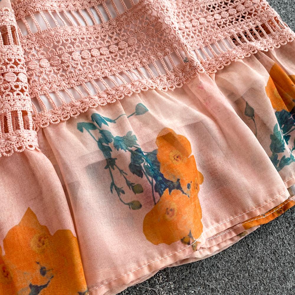 Осеннее винтажное женское длинное платье в стиле пэчворк с цветочным принтом — фото 18