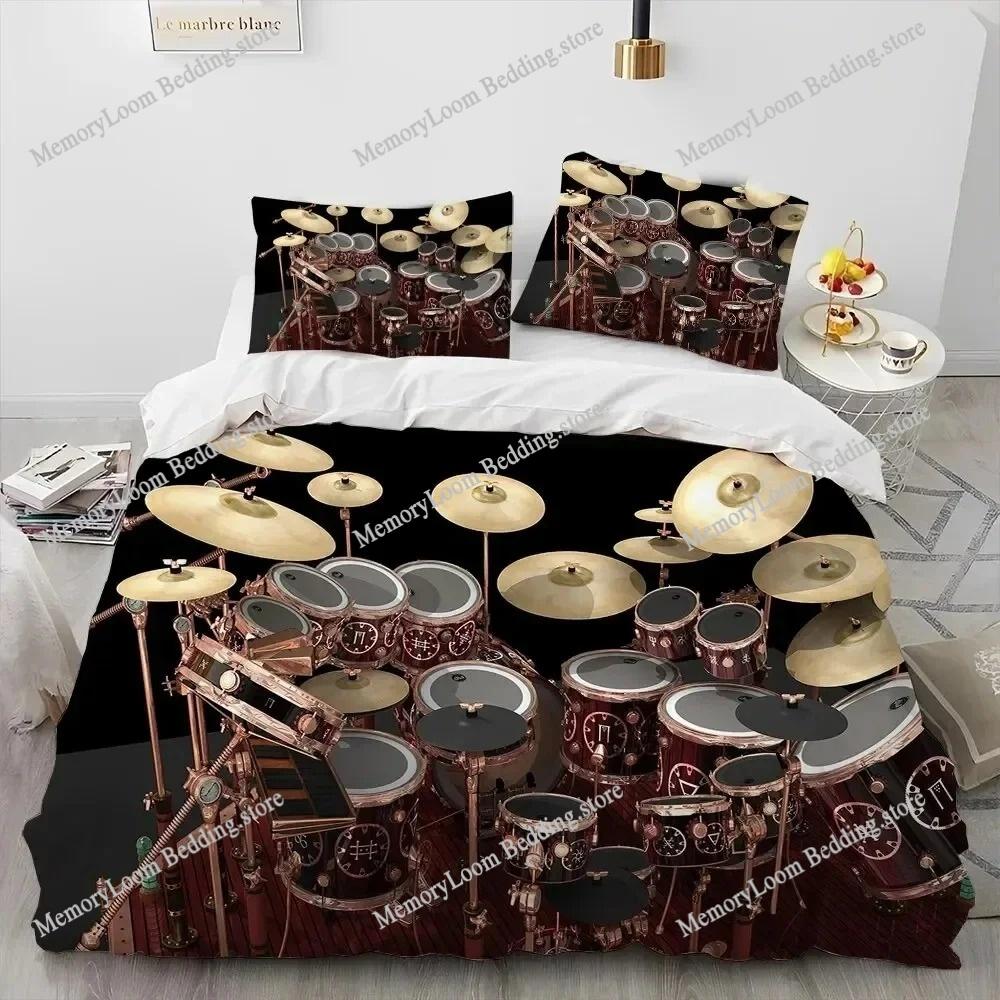 Art Style Unique Drum Kit Music Instruments Guitar Bedding Set Queen/King Size Duvet Cover Comforter Soft Bed Sheet Set Decor