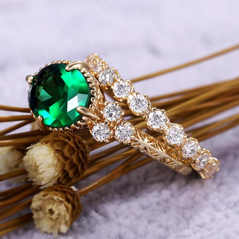 Cold Style Retro Emerald Women's Fashion Set Ring Versatile Daily Tail Ring Ring