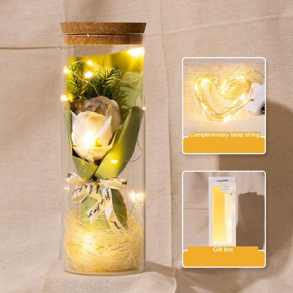 Evig rose LED-glasskuppelbukett Romantisk opplyst ornament Perfekt Valentinsdag Juleinnredning romantisk gave