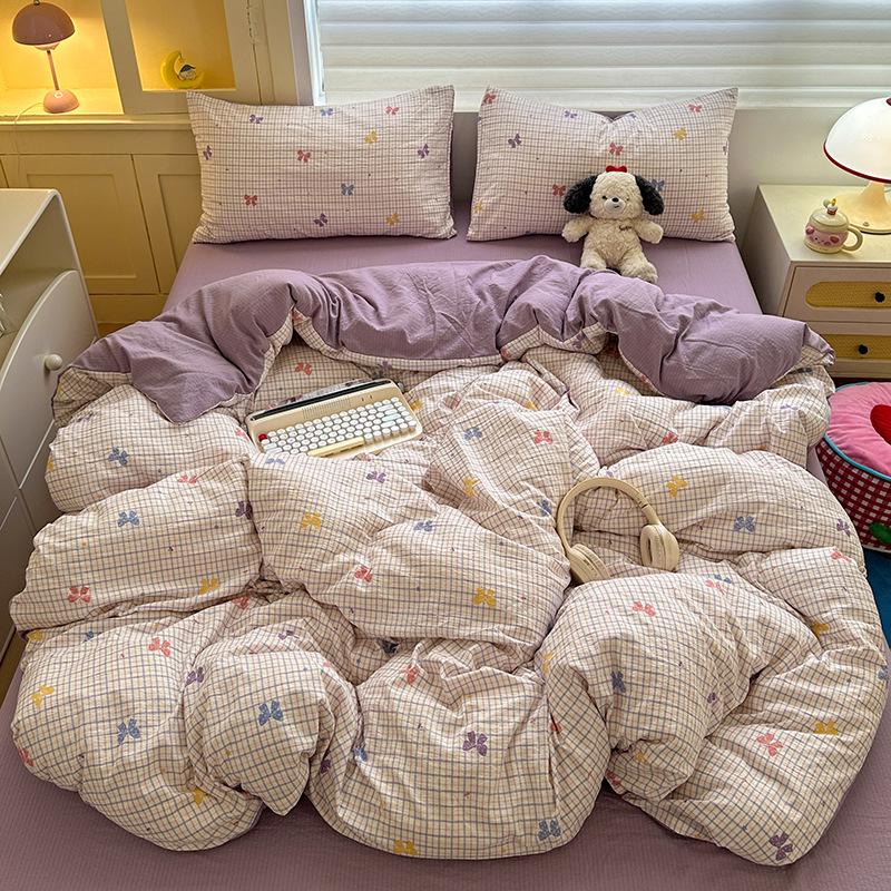 Double-Layer Gauze Cotton Printed Bedding Set - 3 or 4-Piece Options