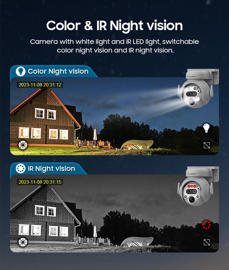 Solar-Powered 6MP HD Camera, 12x Zoom, PTZ, Full-Color Night Vision for Outdoor Monitoring.