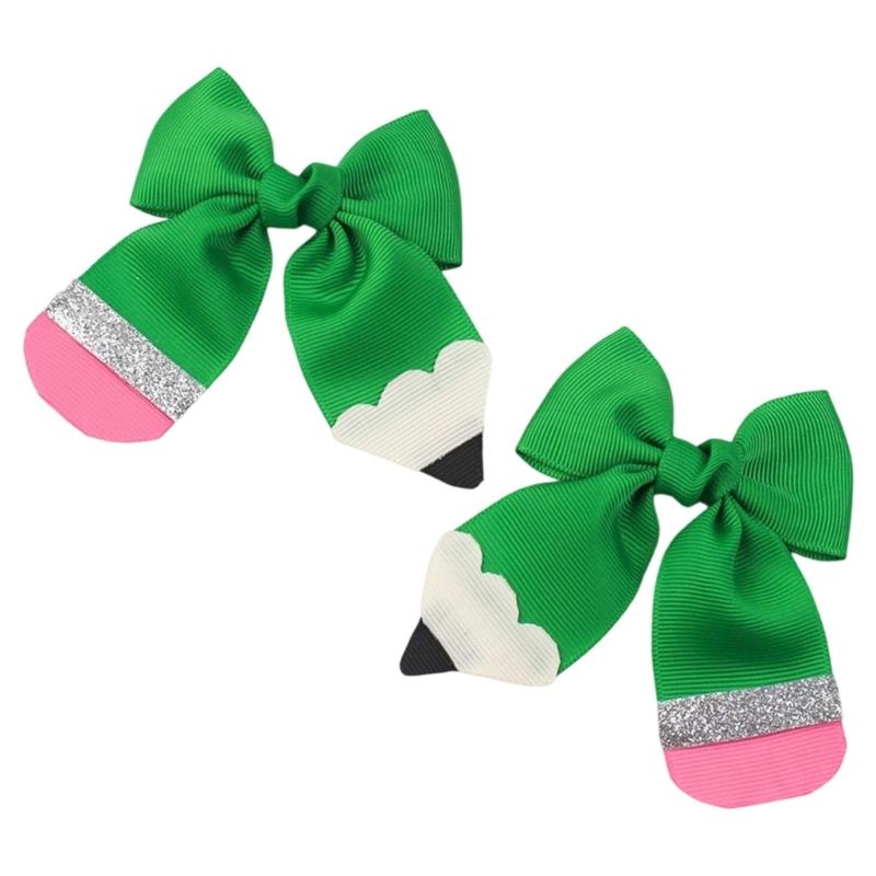 A52E 1Pair Lightweight Cloth Hair Bows Pencil Theme Accessory For Sports Activities