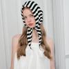 Blue striped knitted triangular scarf, blue