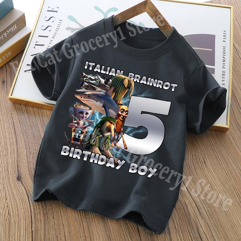 Tralalero Tralala Digit 1-9 T-shirt Boys Tungtung Sahur Brainrot Tees Child Summer Short Sleeve Birthday Tops Kids Clothes Gift