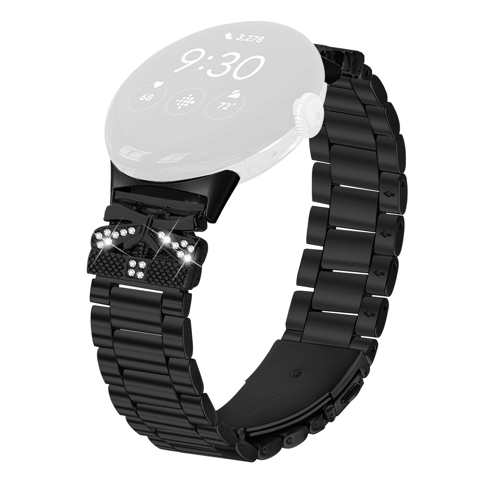 

Replacement Strap for Google Pixel Watch 2/Watch Butterfly Rhinestones Decor Metal Watch Band Black