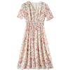 Demana Rose Print Chiffon V-Neck Maxi Dress