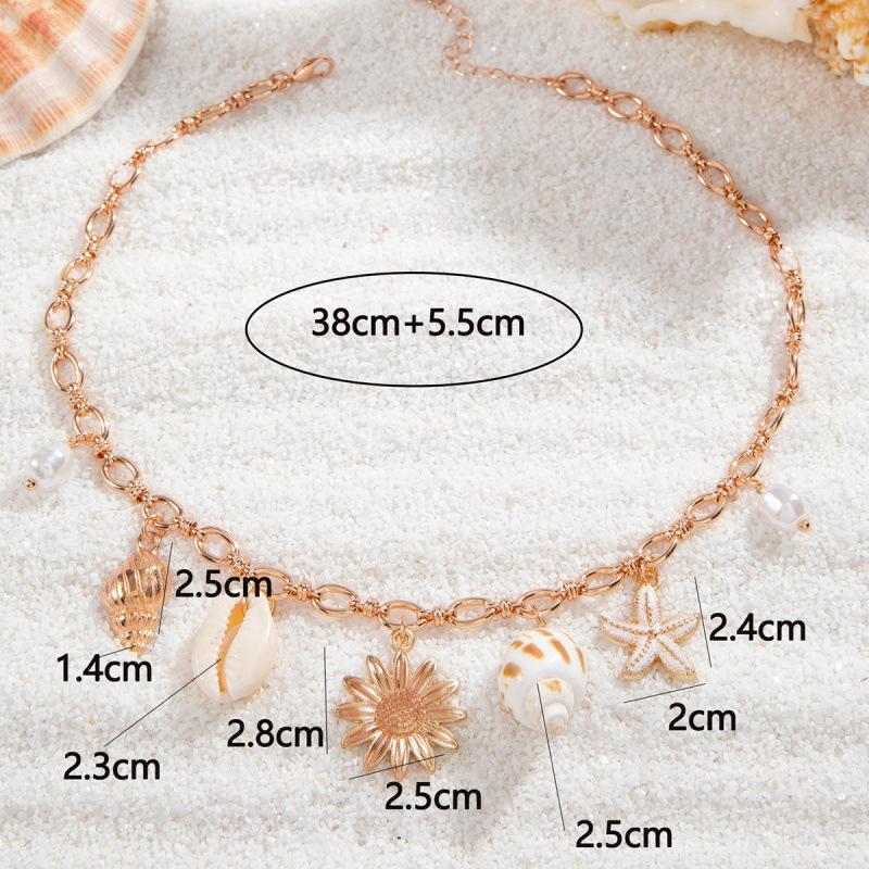 New Bohemian Shell Starfish Pendant Necklace, Beach Wind Alloy Sunflower Necklace for Women