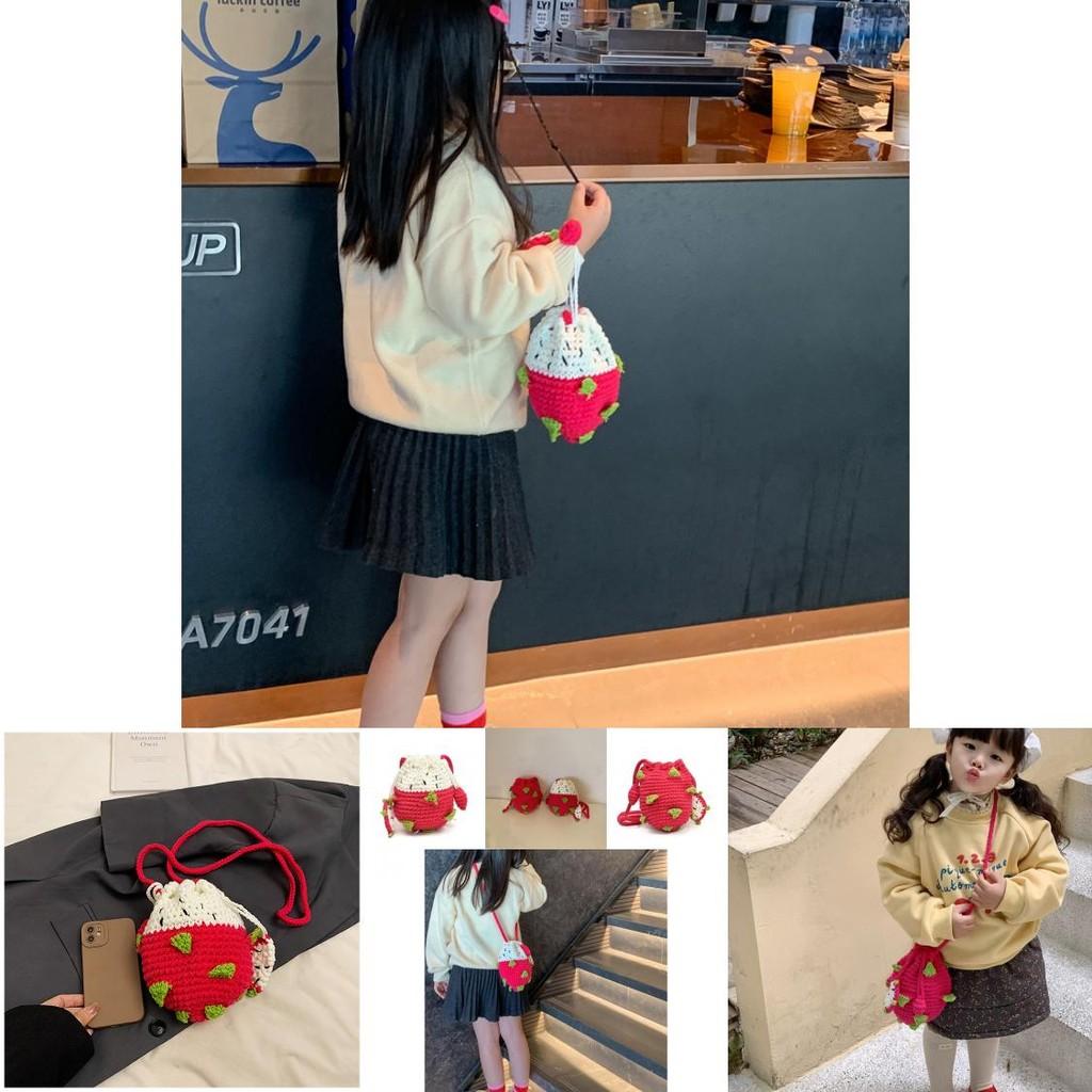 Charming Knitted Children's Bag With Adorable Dragon Fruit Design For Boys And Girls