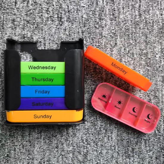 Weekly Pill Organizer Morning Noon Evening Night 4 Times A Day Pill Storage Box Large Capacity 7-Days Medication Dispenser Container