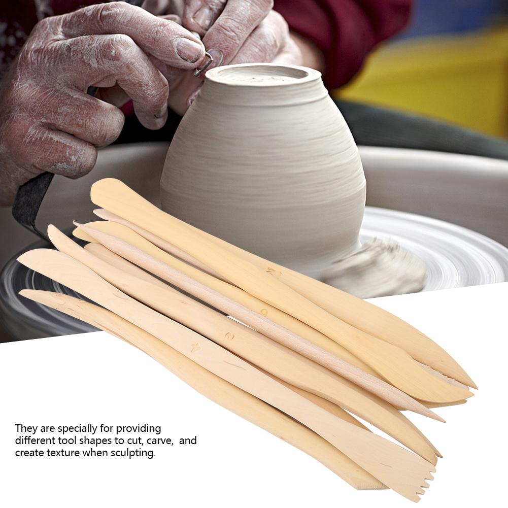 10pcs Set  Wooden Clay Carving Modeling Tool Diy Pottery Sculpture Tools