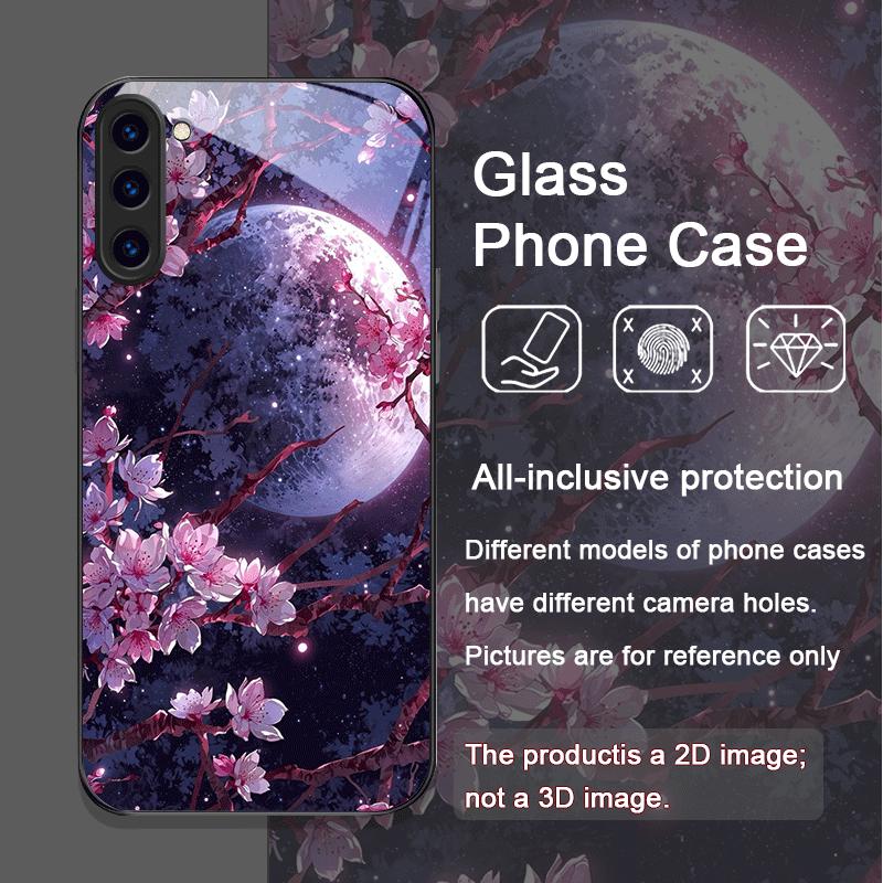 Retro Scenery Moon Cherry Blossom Tempered Glass Phone Case for Samsung Galaxy S25 Ultra S24 S23 S10 Plus S22 S21 S20 FE Covers