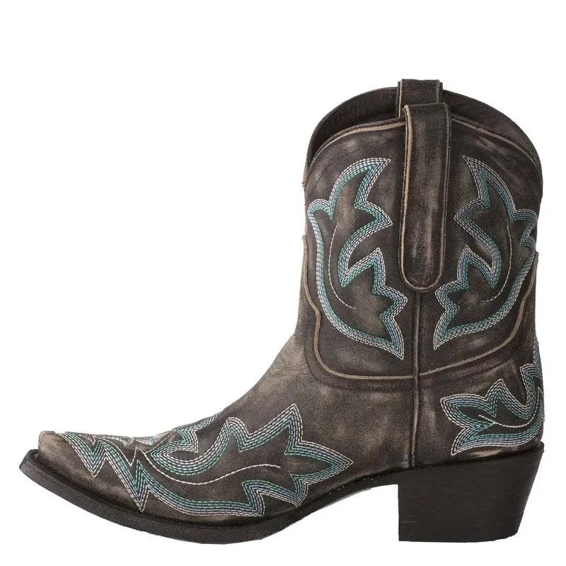 Botas mujer Faux Leather Cowboy Ankle Boots for Women Wedge High Heel Boots Snake Print Western Cowgirl Boots