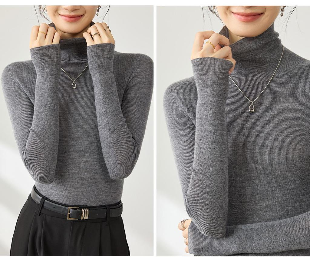 Yangzi Seamless High Neck 100% Fine Wool Slim Fit Women's Sweater