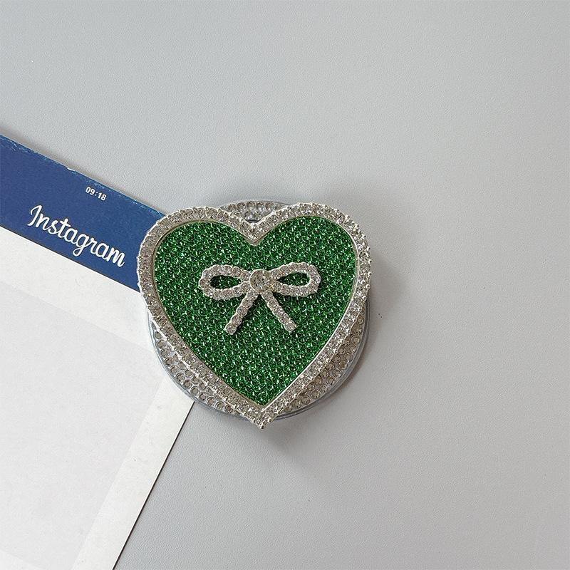 Rhinestone Leather Pattern Love Bow Mobile Phone Airbag Holder Magnetic Paste Retractable Women'S Premium Sense Ring