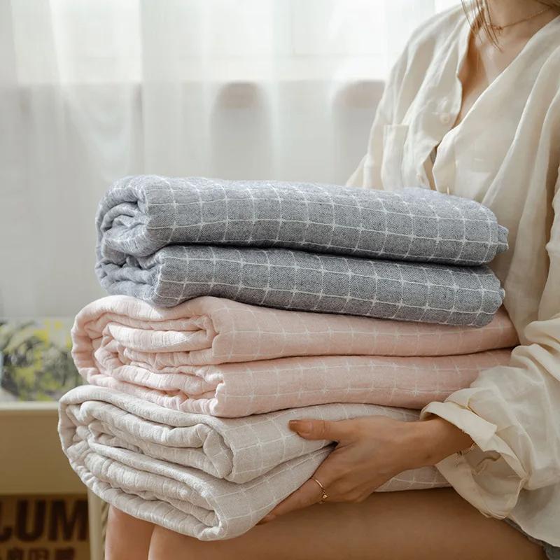 Cotton Gauze Blankets Muslin Bedspread for Bed Summer Double Couple Towel Quilts King Size Bed Covers Plaid Blankets Bed Sheet