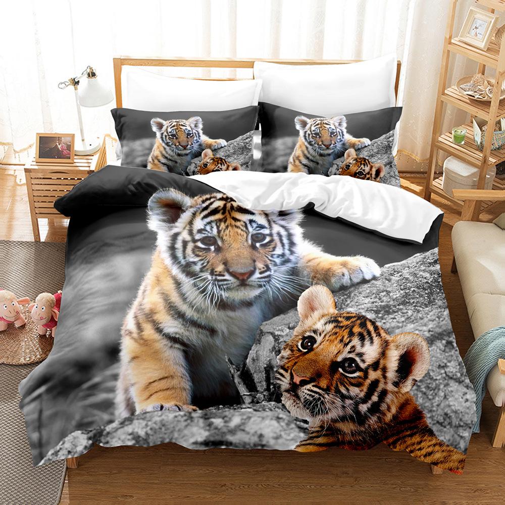 3D Digital Printing Three-Piece Set, Chinese Tiger Picture 3D Digital Printing Bedding Kit