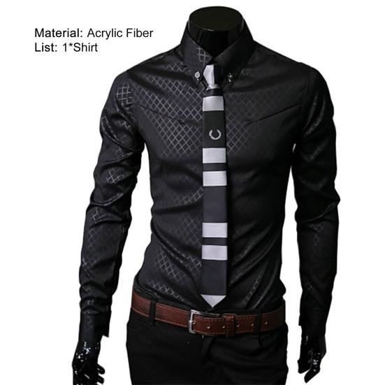 Pánská košile kostkovaná s límečkem na knoflíčky jednoradová business jarní košile do práce