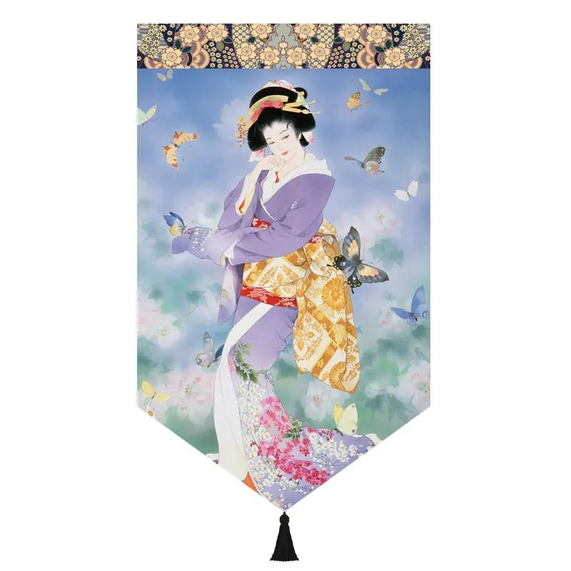 Japanischer Stil Noren Restaurant Tür Kopf Strahl Dreieck Dekorative Warme Volant Ukiyo Damen Druck Stoff Kurze Türvorhänge