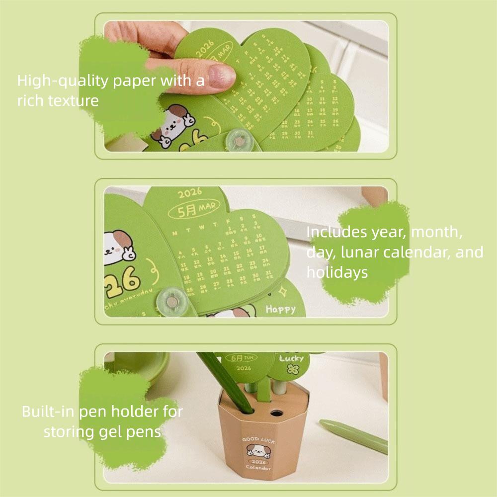 Leaf Shape Potted Plant Shape Calendar Paper Standing Desk Calendar Creative Pen Holder  For Home