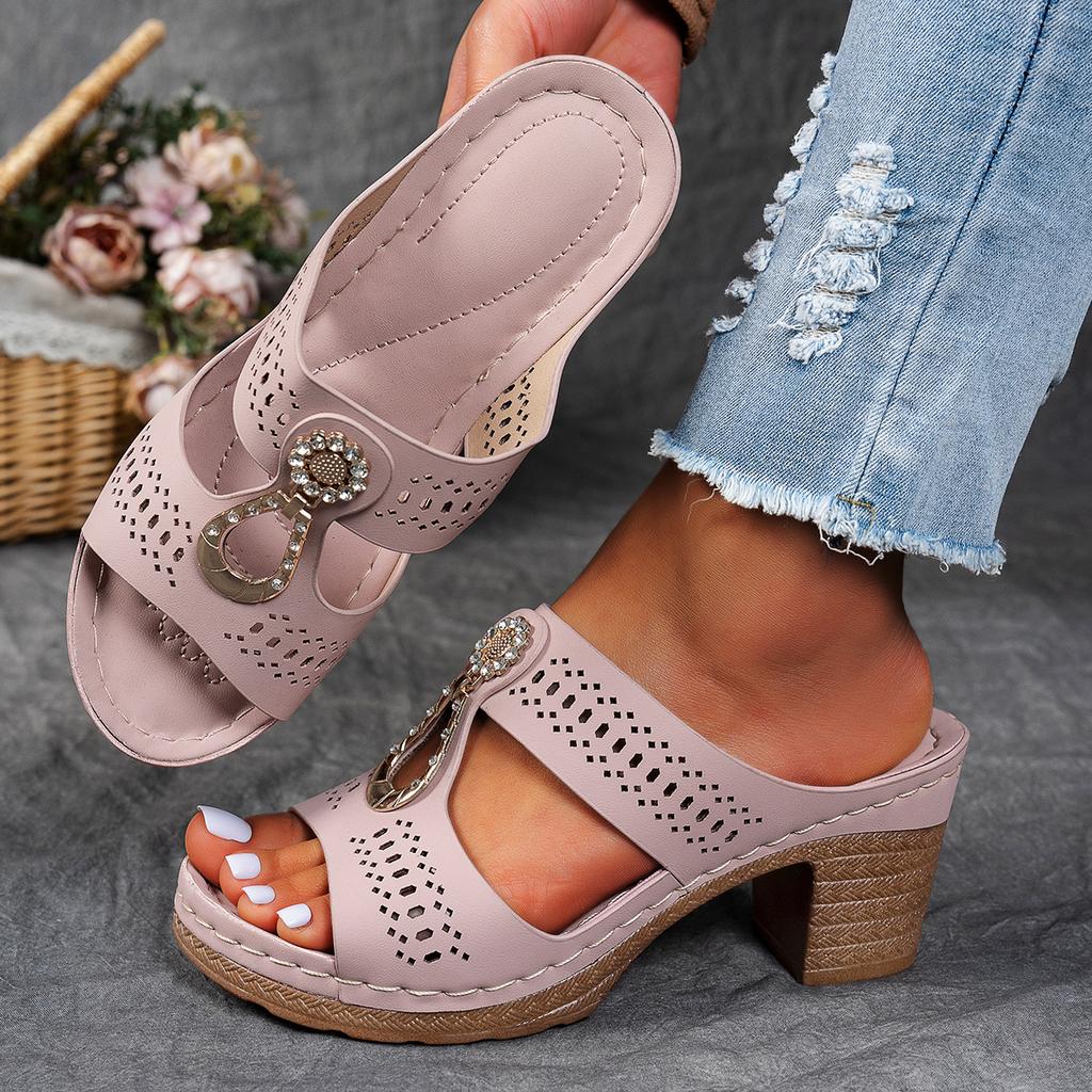 Women Summer Lightweight Hollow Sandals Fashion Chunky Heel Open Toe Slippers Female 2026 Casual Outdoor Slides Shoes Size36 43
