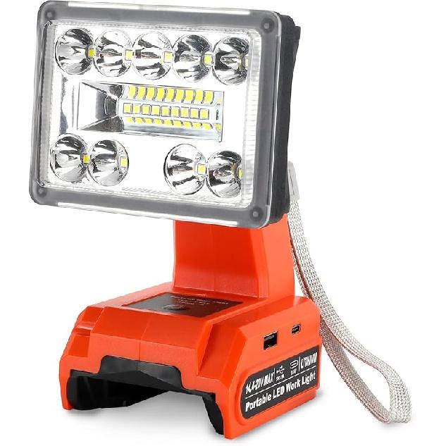 Беспроводной фонарь 1000 лм для аккумулятора BLACK+DECKER 20V Max Lithium-ion, Портативный светодиодный прожектор с портами USB и TYPE-C, Светодиодный рабочий свет 19 В Использование для 19W 1000LM