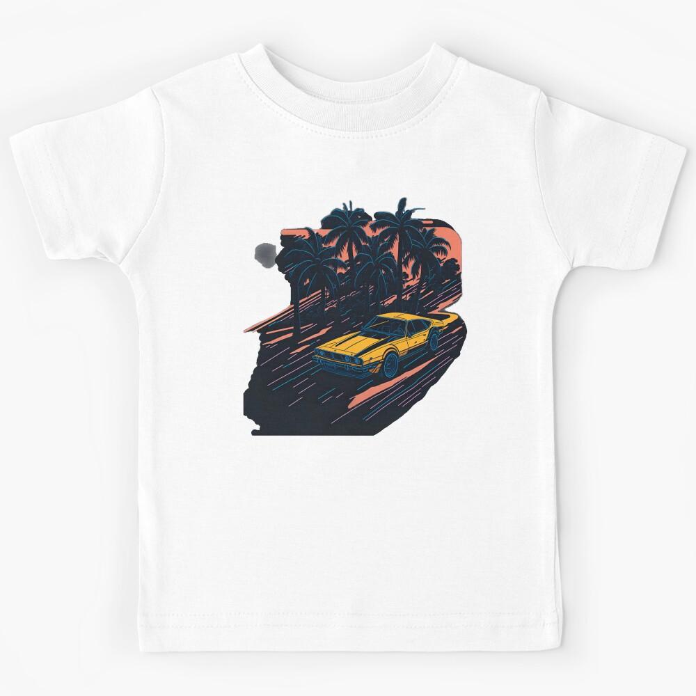 Artistic Wheels: Photorealistic Car Illustration| Sunrise Ride: Realistic Car Design Kids T-Shirt 110