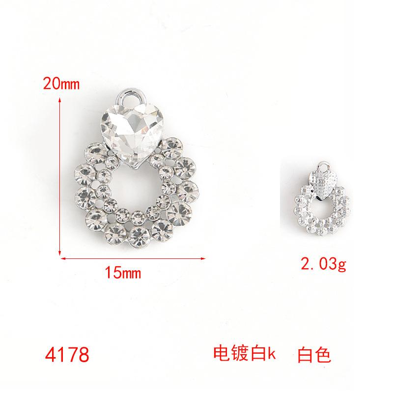 Color Transparent Rhinestone Diy Alloy Jewelry Accessories Diamond-Set Heart Bracelet Necklace Pendant Love Pendant