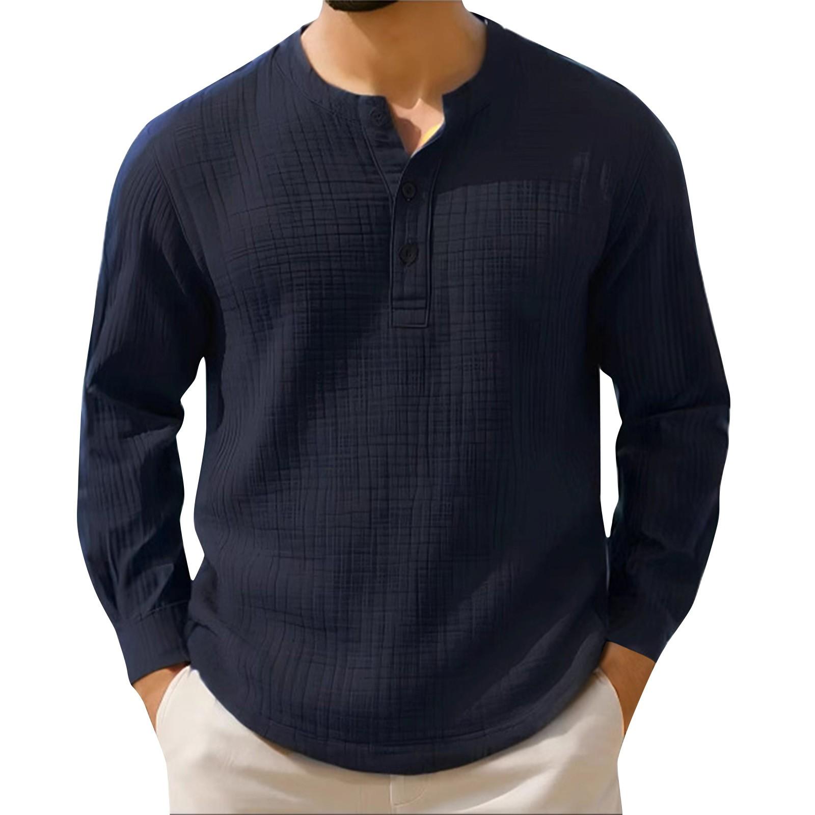 

Мужская летняя полосатая однотонная плиссированная текстура воротник на пуговицах свободный топ с длинным рукавом M чёрный