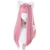 Pink Wine Red White Synthetic Long Straight Cosplay Lolita Harajuku Wig with Bangs Braided Halloween Wig for Women Daily Wear