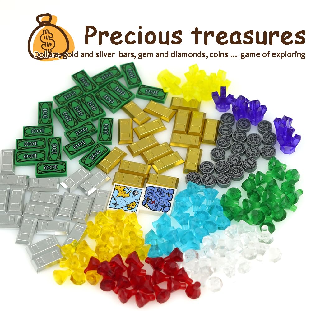 Money Treasure Chest Bank Pirate Ship Friends City Accessories Building Blocks Map Dollars Jewels Gemstones Diamonds Gold Bars Coins Bricks Pieces