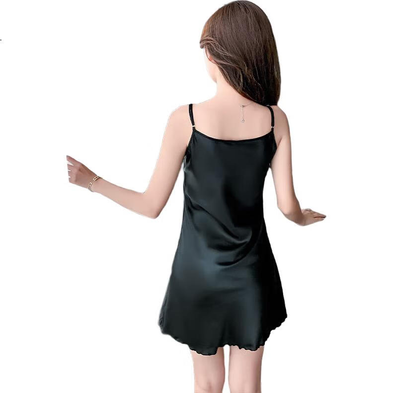 LANGSHA Women's Nightgown, Spaghetti Strap Sleepwear, Sexy Faux Silk, High-Quality Satin, Thin Ice Silk, Erotic Pure Desire Style Ladies' Loungewear