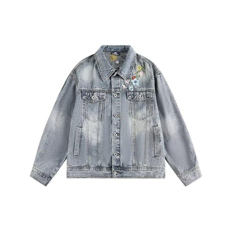 Denim jacket men's spring and autumn American vintage distressed trend slim biker jacket cargo casual top for men