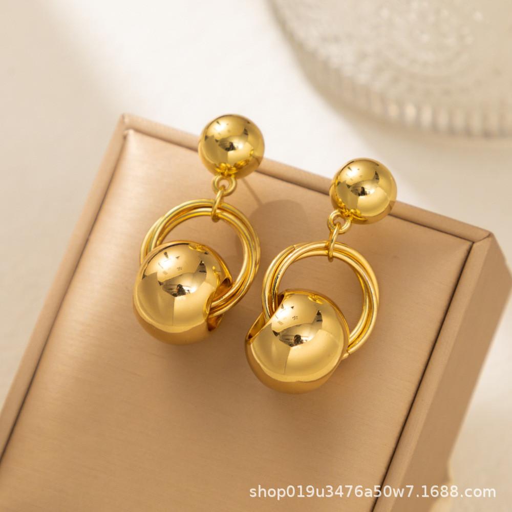 Plated Gold Elegant Geometric Earrings Trendy Circle Design For Fashionable Women