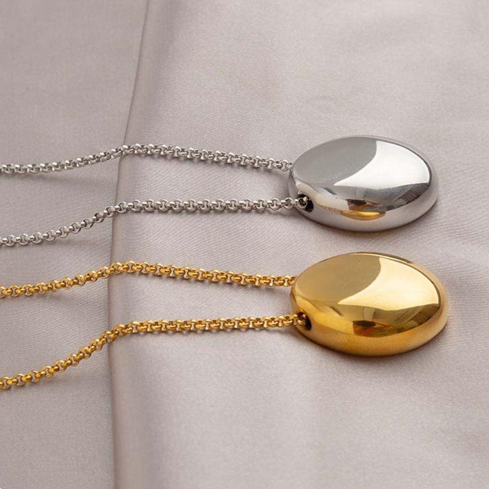 Geometric Water Drop Necklace Large Oval Glossy Droplet Pendant Long Sweater Chain  Women Girls