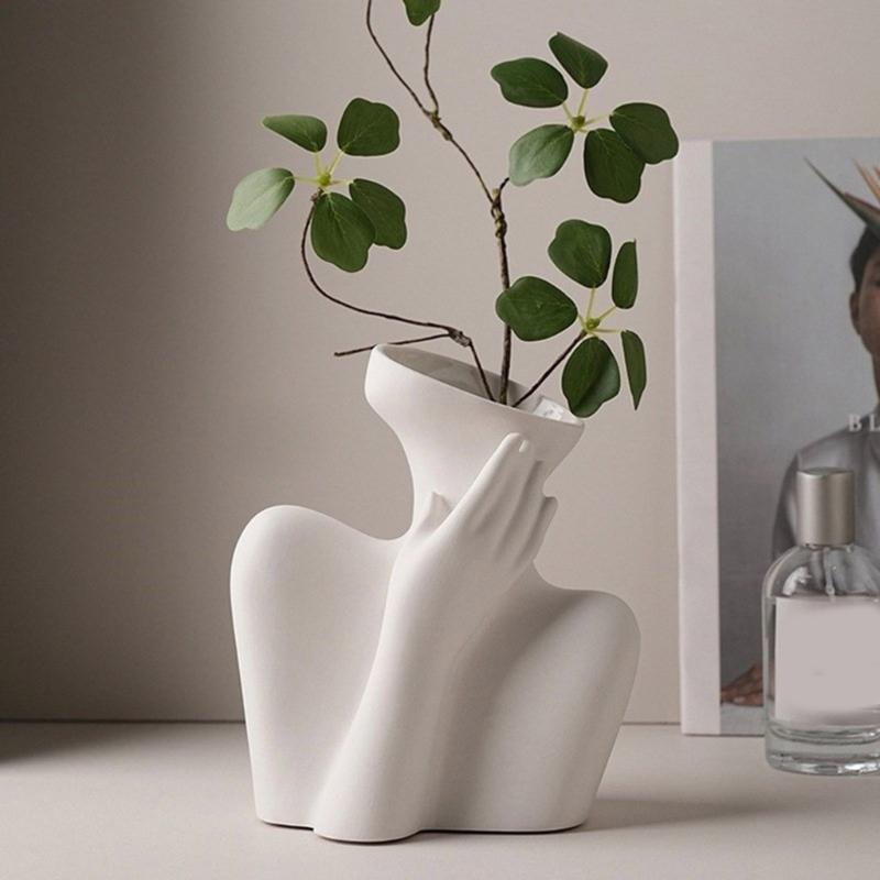 Succulent Flower Pots Mold Abstract Human Pen Holder Silicone Mould Plaster Planter Epoxy Resin Molds for DIYs Enthusiast