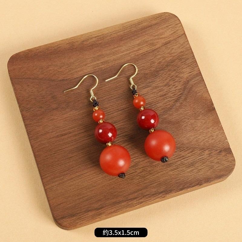 Niche design beeswax earrings retro long literary temperament women's antique cheongsam simple Tibetan earrings