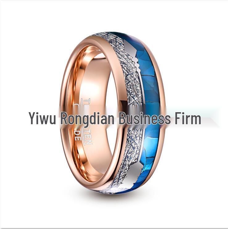 

Мужское вольфрамовое кольцо 8 мм с гальваническим покрытием из розового золота и синей раковины - Доступный американский размер Size 10 как