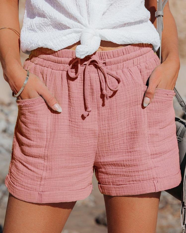 2024 Summer Women Lace Up High Waist Wide Leg Loose Shorts