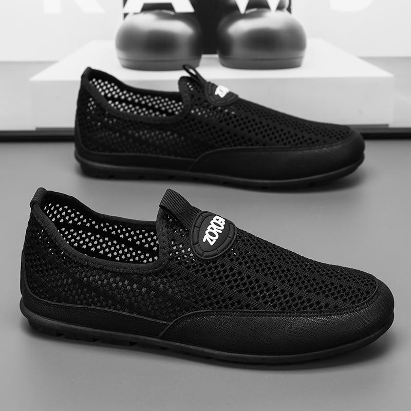 

Fashion 2025 Hot Sale Men Loafers Shoes Breathable Slip On Mens Shoes Lightweight Flat Sneakers Men Walking Shoes Outdoor Mesh Footwear 39 чёрный