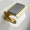 Toilet Paper Holder with Phone Shelf, Wall Mounted Stainless Steel Tissue Dispenser, Bathroom Single Roll Toilet Paper Holder