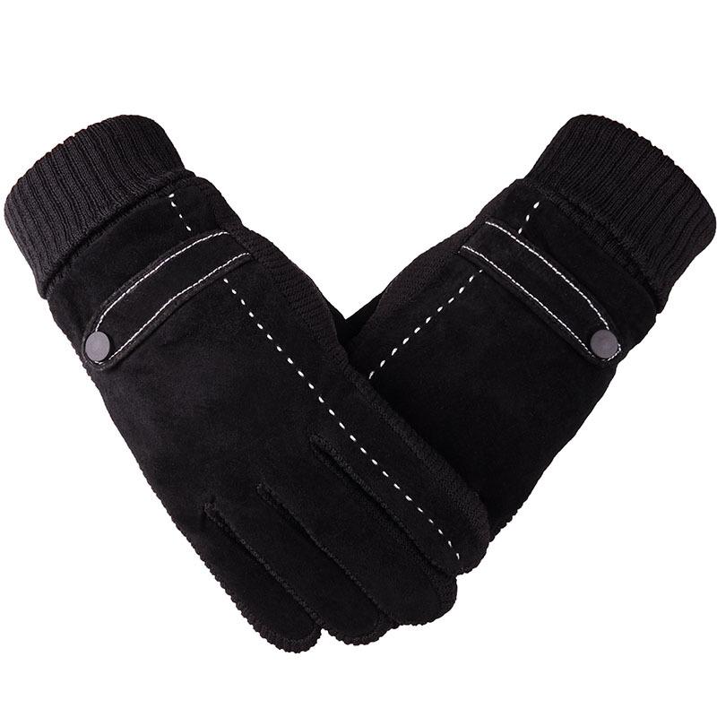 Men's Winter Thickened and Velvet Warm Pig Skin Cycling Motorcycle Cold Proof Cycling Touch Screen Outdoor Cotton Gloves