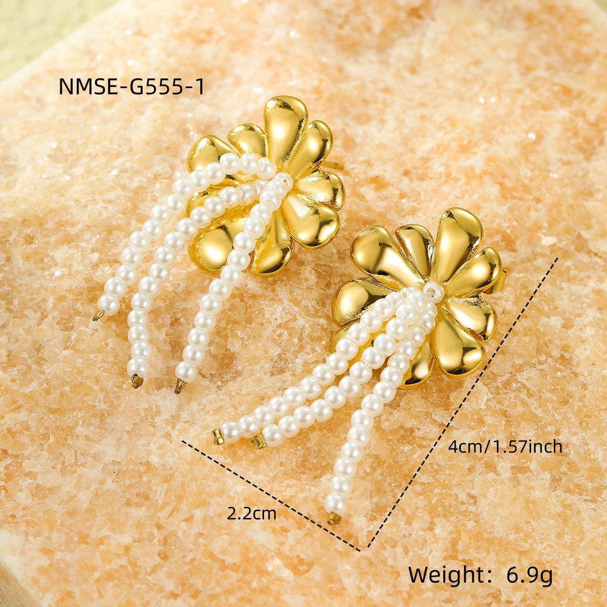 GEMCHIC Women s Stainless Steel Flower Pearl Tassel Titanium Gold Plated Vintage Bohemian Earrings for Women