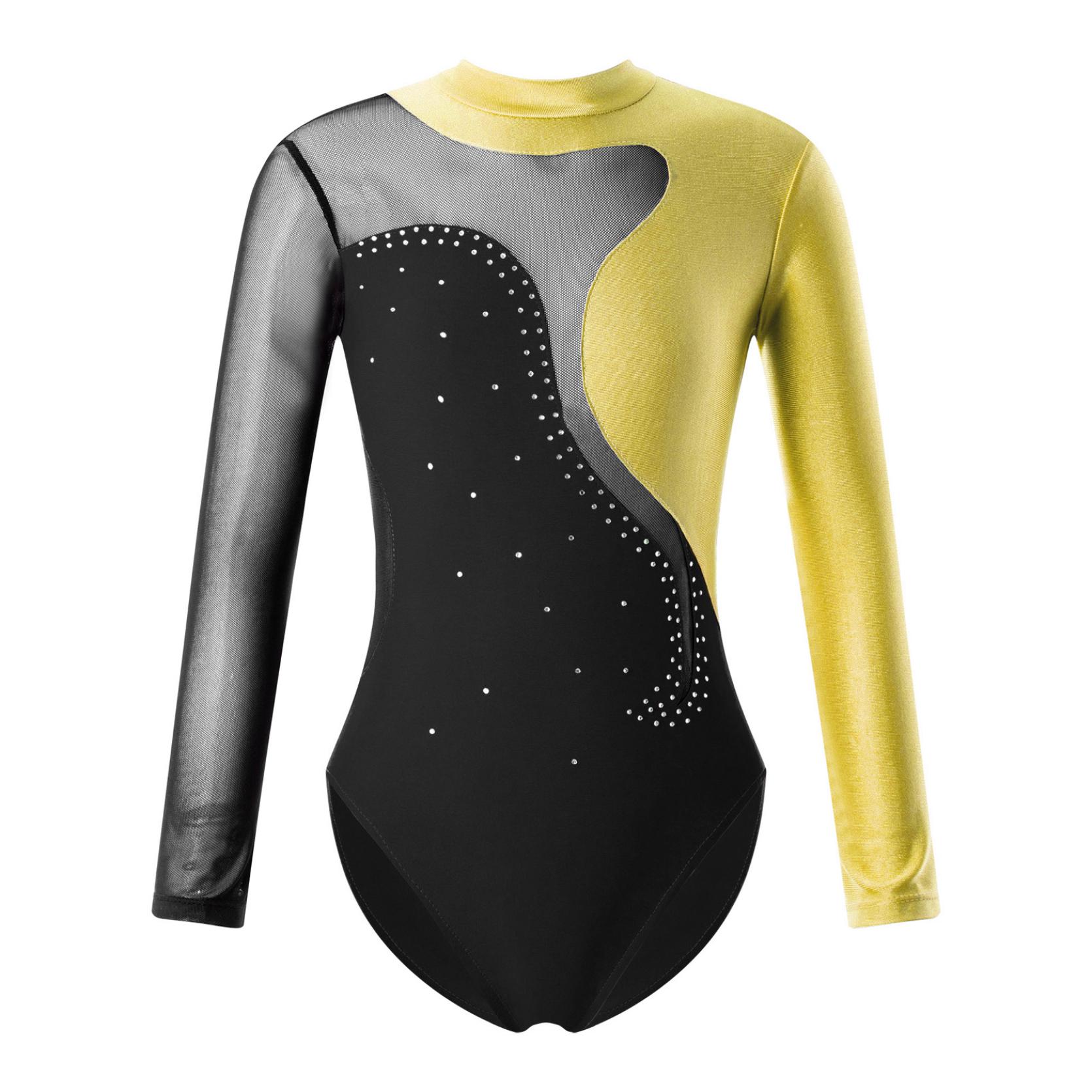 

Детский комбинезон с круглым воротником и длинными рукавами для девочек, блестящий декор со стразами и открытой спиной, купальник для балета и танцев, комбинезон для катания на коньках 7-8 Years чёрный