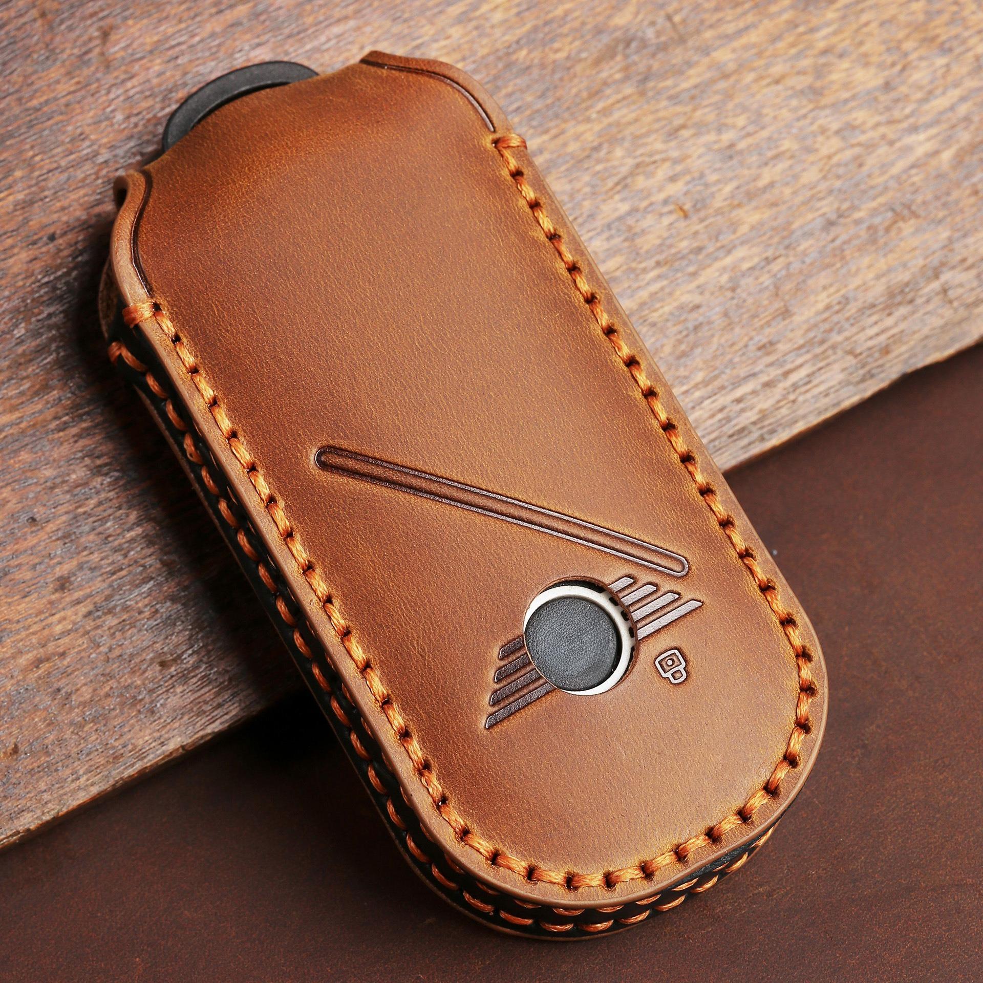 

leather car key cover keychain holder case protector shell for Bmw Mini Countryman Cooper One 2023 2024 smart remote accessories коричневий