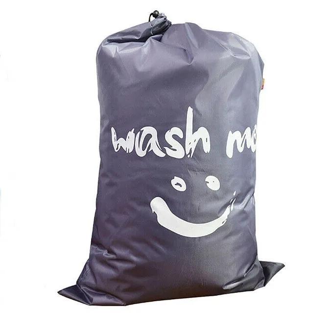 

1PC Smile-Shaped Laundry Bag Nylon Travel Storage Pouch Machine Washable Drawstring Organizer for Dirty Clothes Wash Me Tag 61X91CM серый